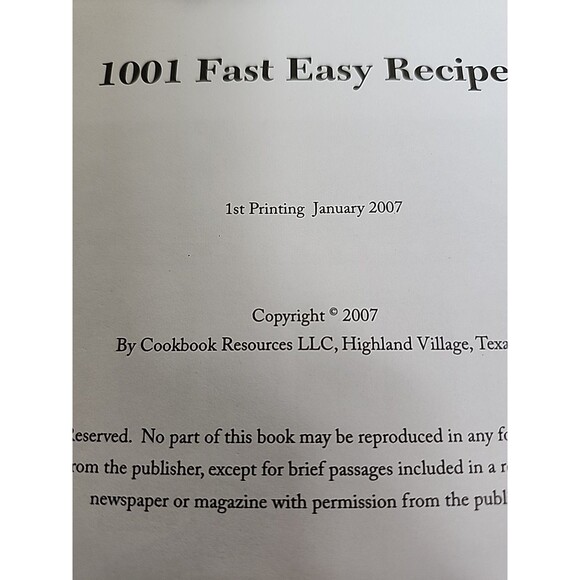 1001 Fast Easy Recipes by Nancy Bohanan First Print 2007 HC Spiral Cookbook - Picture 4 of 16